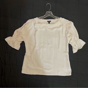 Ann Taylor Cream Blouse with Ruffled Sleeves